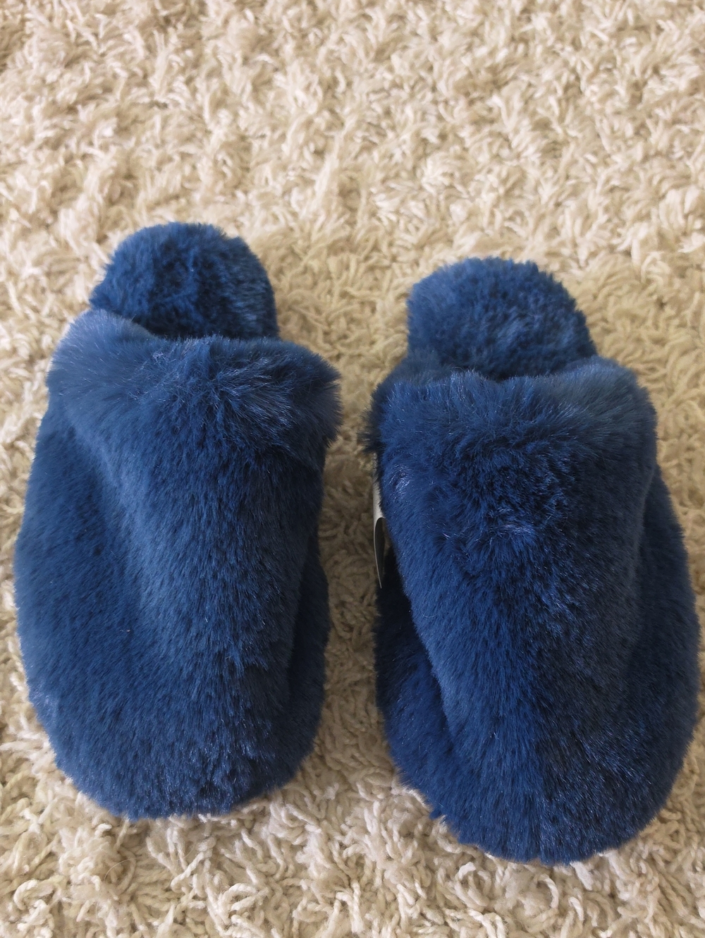 J. Crew Navy Plush Fuzzy Slip-On Slippers